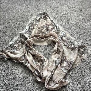 Womens Snake Print Scarf Beige Brown Lightweight Sheer Wrap Shawl Fringe Boho
